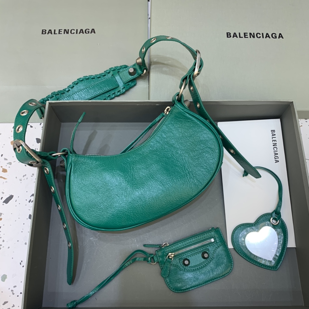 Balenciaga Le Cagole XS Shoulder Bag Crocodile Embossed Green 